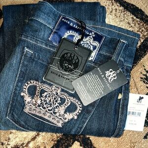 Rock & Republic Blue Jeans with Crown Embroidery $244